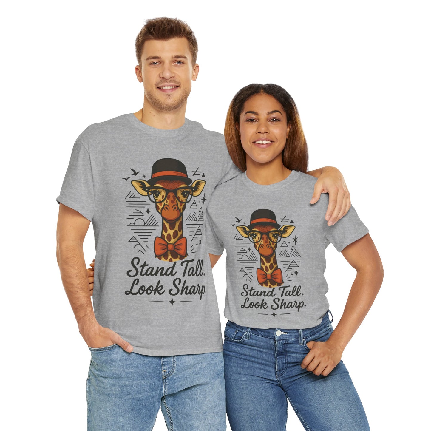 Hipster Giraffe T-Shirt with Hat and Glasses, Whimsical Giraffe Tee, Fun Gift, Cute Graphic Shirt, Unisex Heavy Cotton Tee