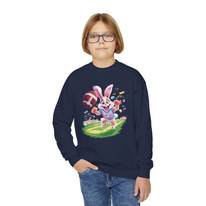 Touchdown Bunny Youth Sweatshirt - Fun Easter Football Bunny Design, Kids Spring Outfit, Game Day Gift, Playful Bunny Sports Shirt