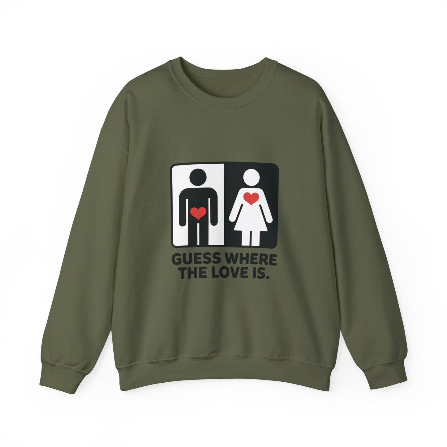 Guess Where the Love Is Mens Crewneck Sweatshirt, Cute Couples Gift, Love Themed Apparel, Valentine's Day Apparel, Relationship Sweatshirt