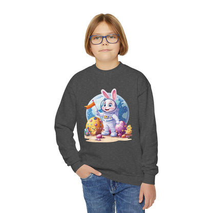 Astronaut Easter Bunny Youth Sweatshirt, Space Bunny Galaxy Crewneck for Kids, Cute Space Easter Gift for Boys & Girls, Fun Space Themed