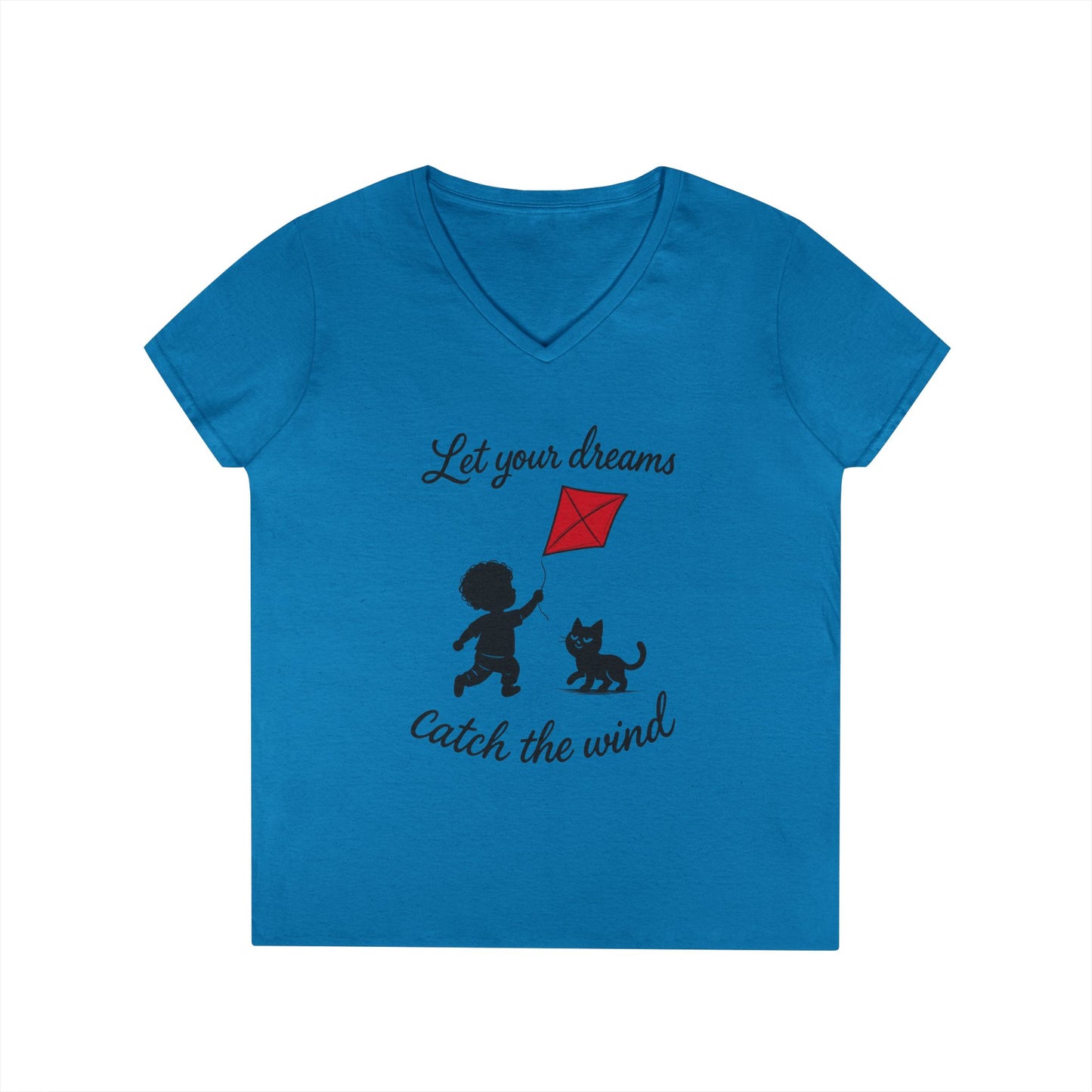Cat Lover Girls' V-Neck T-Shirt, Gift for Birthday, Cat Lover T-Shirt, Cat Mom Gift, Gift for Kids and Animal Lovers