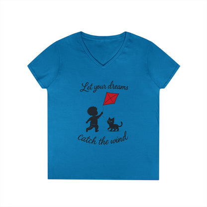 Cat Lover Girls' V-Neck T-Shirt, Gift for Birthday, Cat Lover T-Shirt, Cat Mom Gift, Gift for Kids and Animal Lovers