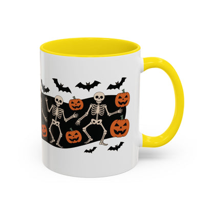 Dancing Skeletons Halloween Mug, Funny Spooky Pumpkin Coffee Cup, Cute Skeleton Dance Mug, Festive Fall Gift, Accent Coffee Mug (11, 15oz)