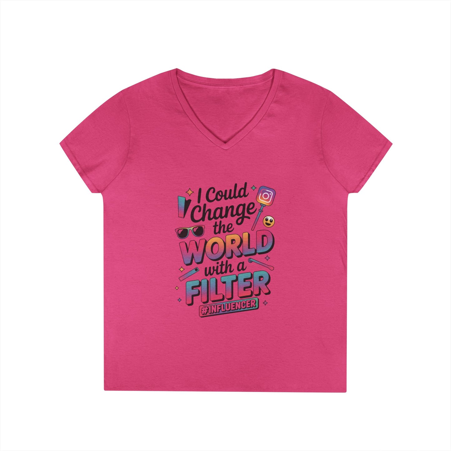 Ladies' V-Neck T-Shirt, Womens Influencer T-Shirt, Funny Social Media Graphic Tee, Cute Trendy Top