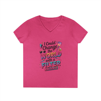 Ladies' V-Neck T-Shirt, Womens Influencer T-Shirt, Funny Social Media Graphic Tee, Cute Trendy Top