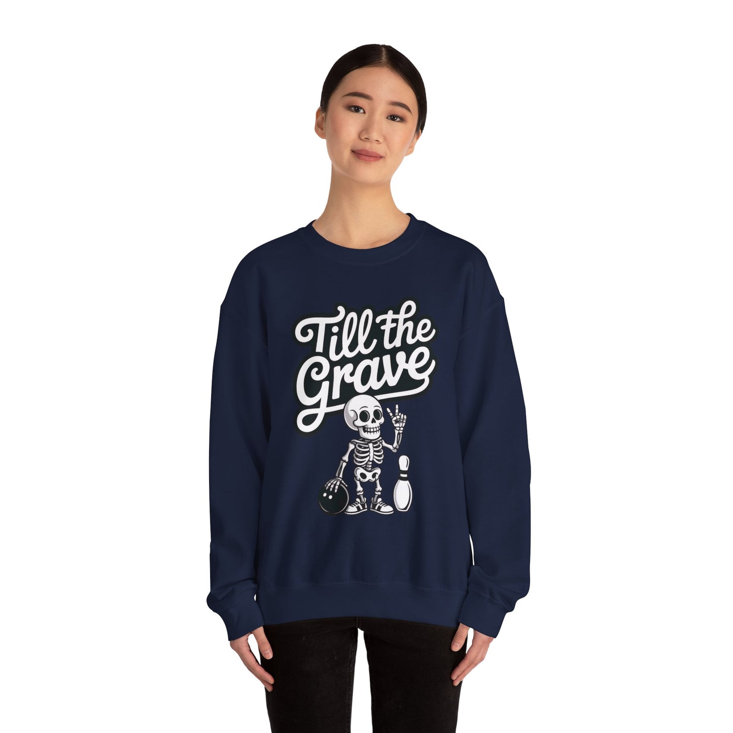 Funny Skeleton Bowling Sweatshirt, Womens Crewneck, Halloween Gift, Casual Wear, Till the Grave Sweatshirt, Bowling Lover Apparel