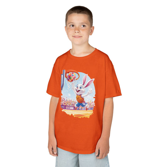 Easter Basketball Bunny Kids T-Shirt - Funny Bunny Dunking Egg Ball, Cute Spring Sports Tee for Kids, Fun Holiday Gift Idea