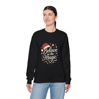 Believe in the Magic Women's Christmas Shirt, Santa Hat Holiday Cozy Sweatshirt, Women's Heavy Blend™ Crewneck Sweatshirt
