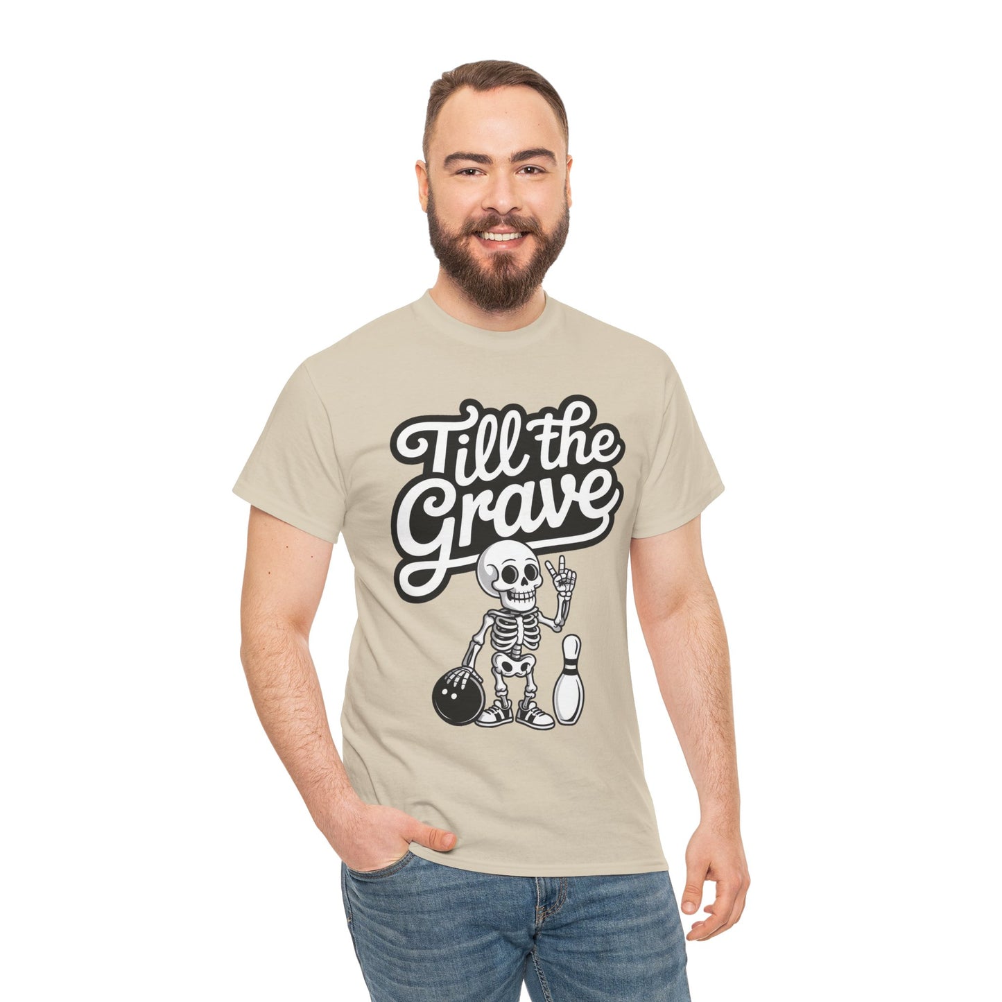Skeleton Bowling Graphic Tee, Mens Heavy Cotton Tee, Funny Halloween Shirt, Gift for Bowlers, Retro Style Apparel, Casual Wear