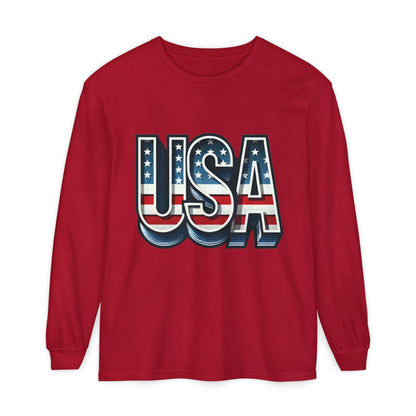 Patriotic Long Sleeve  Unisex  T-Shirt, USA Design, Unisex Tee for Independence Day, Memorial Day, Family Celebrations, Casual Wear