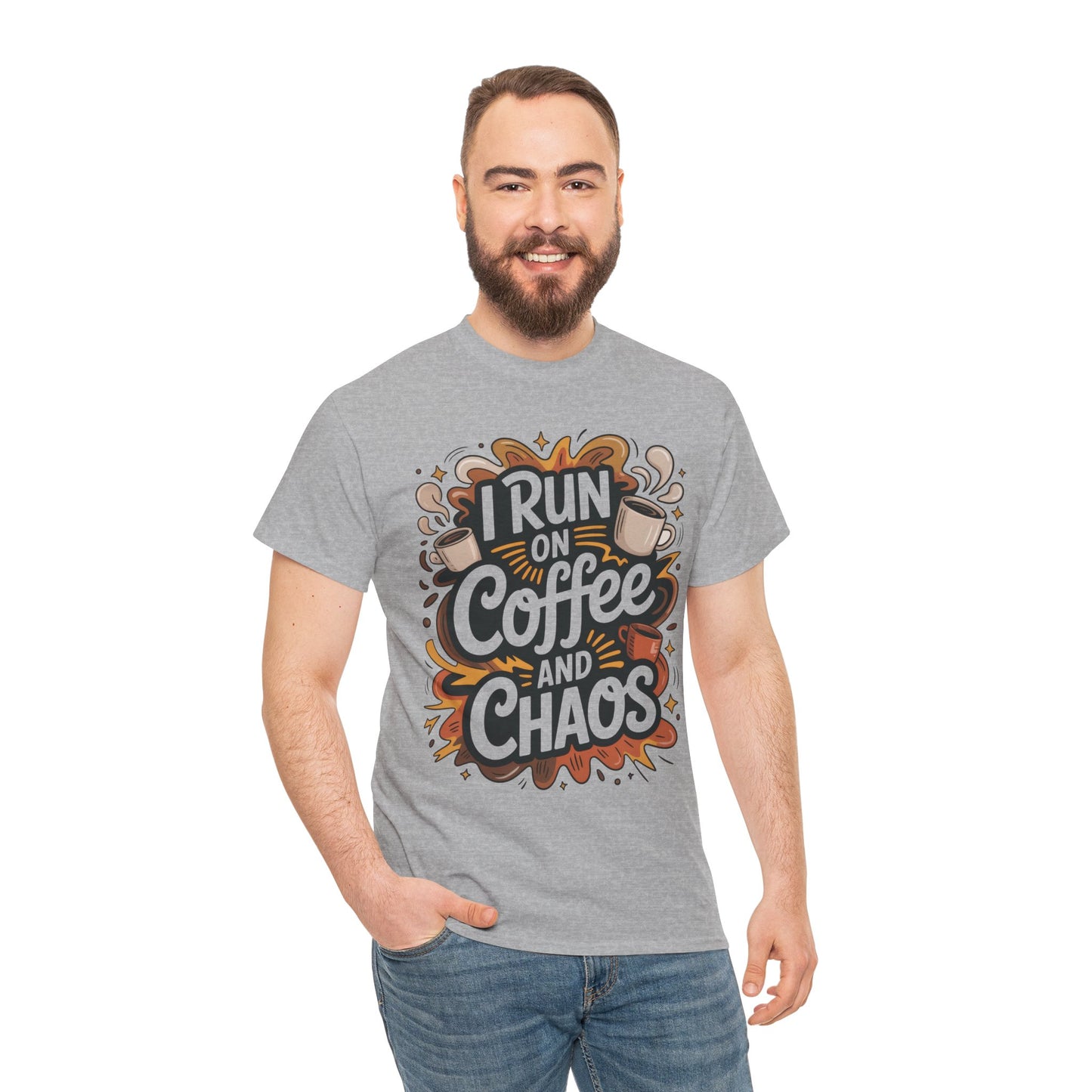Funny Mens Coffee T-Shirt, I Run on Coffee and Chaos, Caffeinated Chaos Tee for Him, Perfect for Coffee Lovers, , Humor Tee