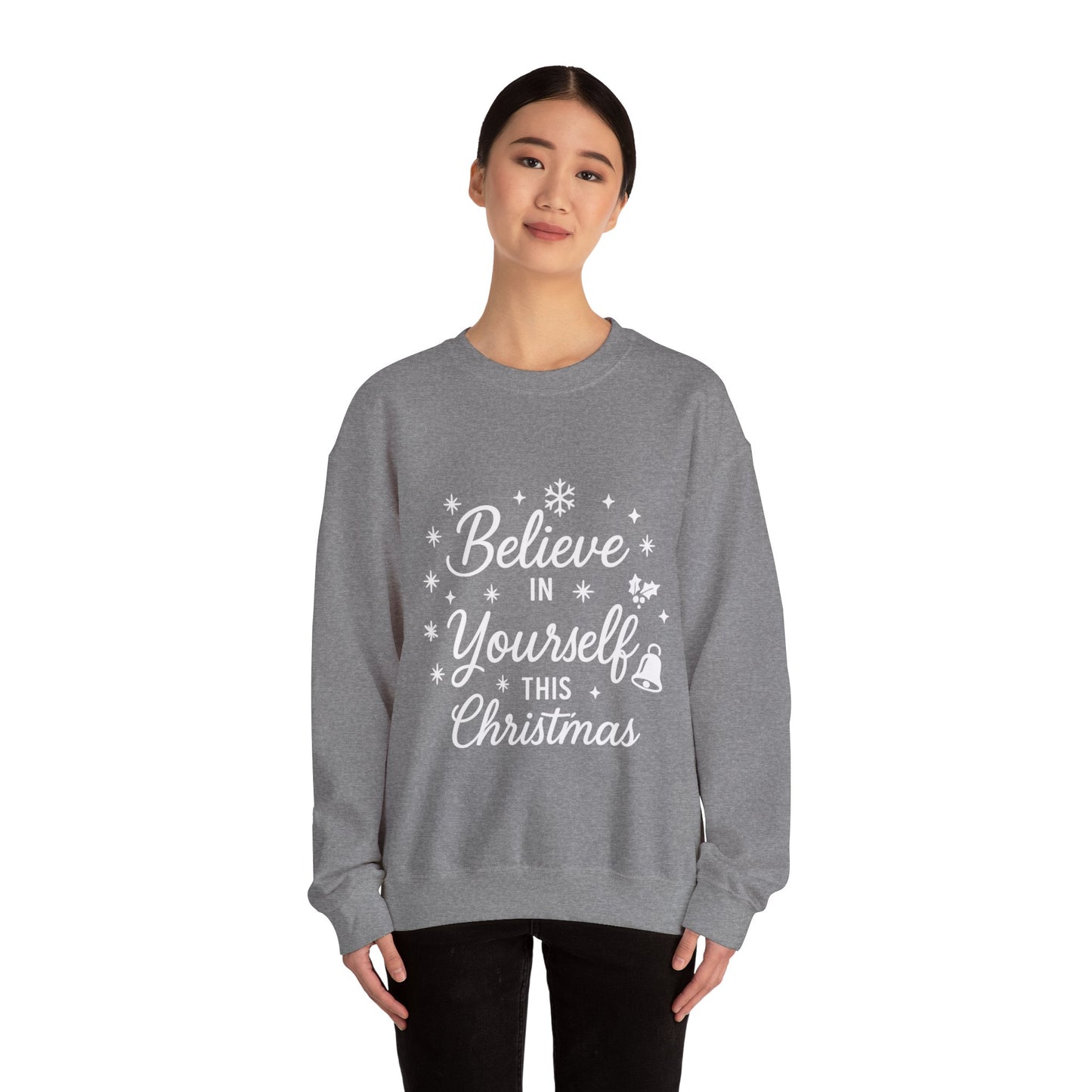 Women's Believe in the Magic Christmas Sweatshirt, Cozy Holiday Santa Hat Pullover, Women's Heavy Blend™ Crewneck Sweatshirt