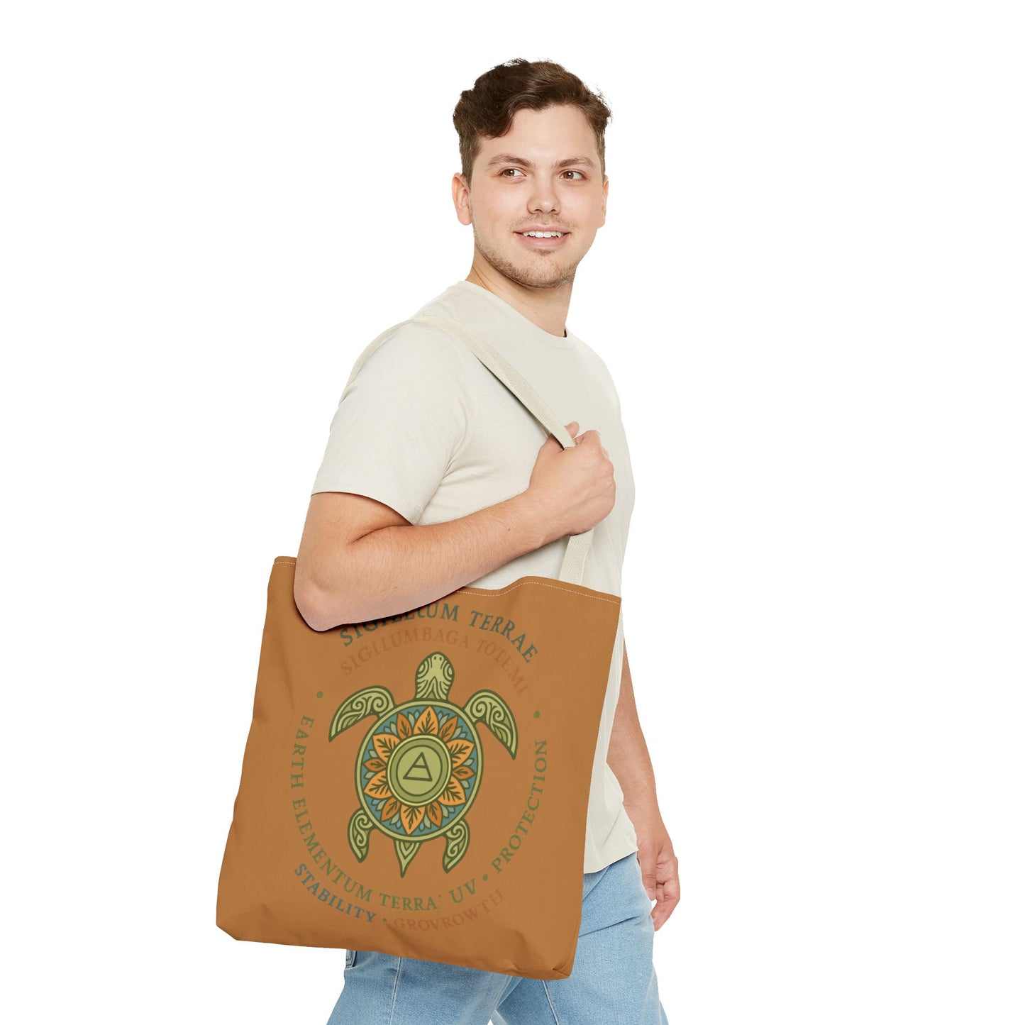 Spiritual Symbol Tote Bag, Eco-Friendly Shopping Bag, Meditation Pouch, Gift for Yogis, Bohemian Style, Sigillum Terrae Design