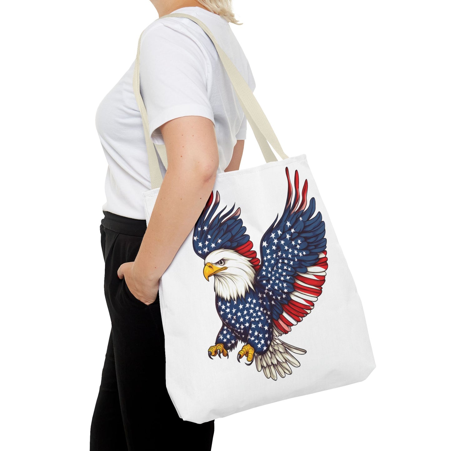 Patriotic Eagle Tote Bag, AOP, Perfect for July 4th, Festivals, Eco-Friendly Shopping, Gift for Nature Lovers, large canvas bag, beach bag