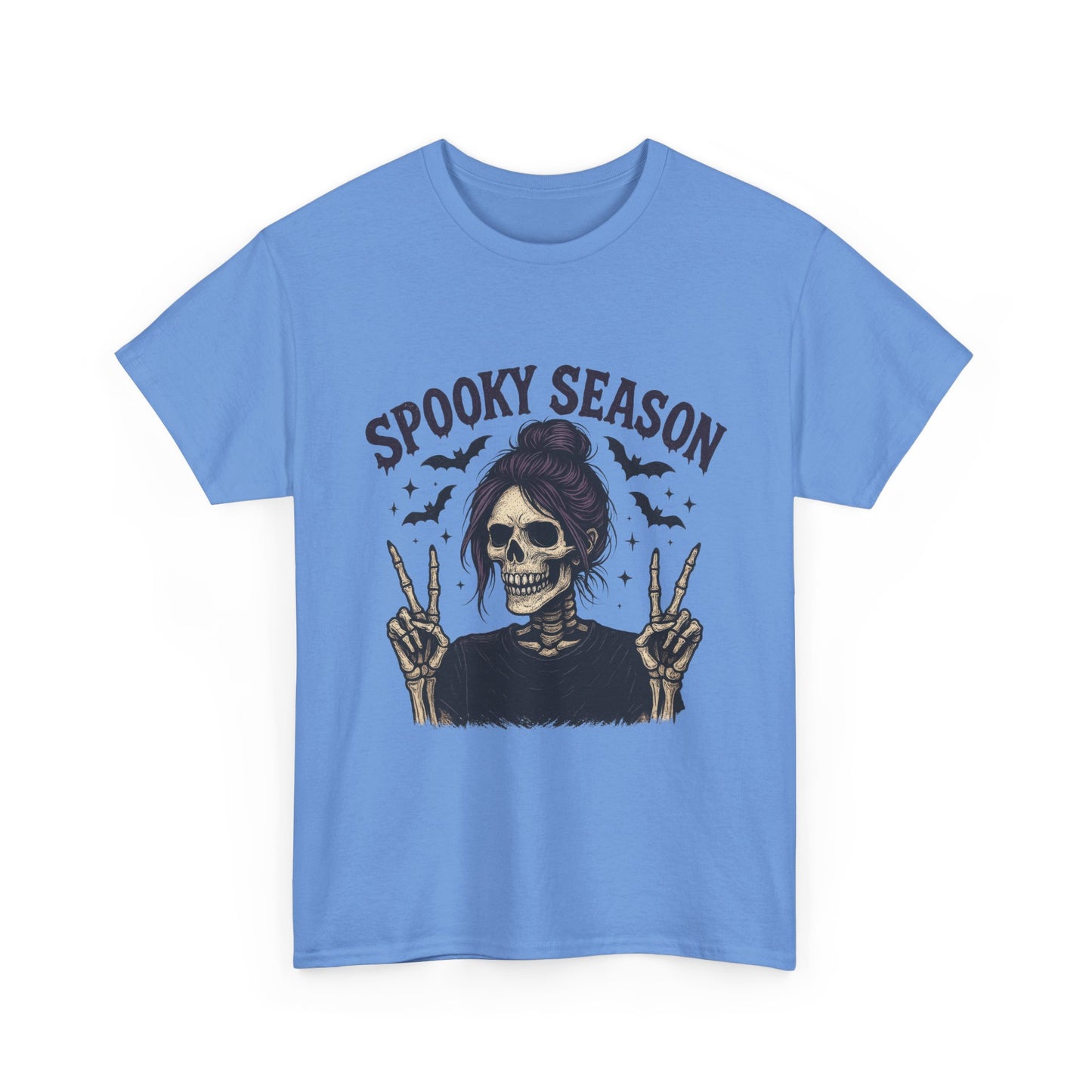 Spooky Season Women's T-Shirt, Funny Skeleton Girl Halloween Graphic Tee, Gothic Fall Shirt