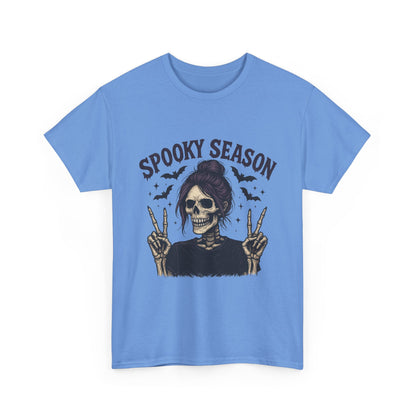Spooky Season Women's T-Shirt, Funny Skeleton Girl Halloween Graphic Tee, Gothic Fall Shirt