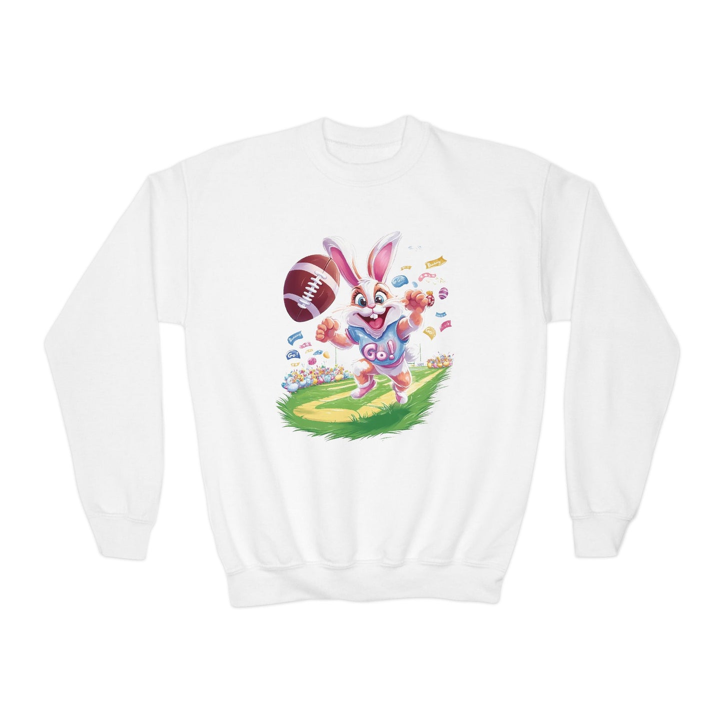 Touchdown Bunny Youth Sweatshirt - Fun Easter Football Bunny Design, Kids Spring Outfit, Game Day Gift, Playful Bunny Sports Shirt