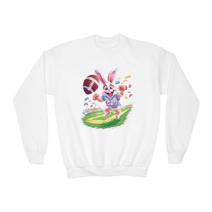 Touchdown Bunny Youth Sweatshirt - Fun Easter Football Bunny Design, Kids Spring Outfit, Game Day Gift, Playful Bunny Sports Shirt