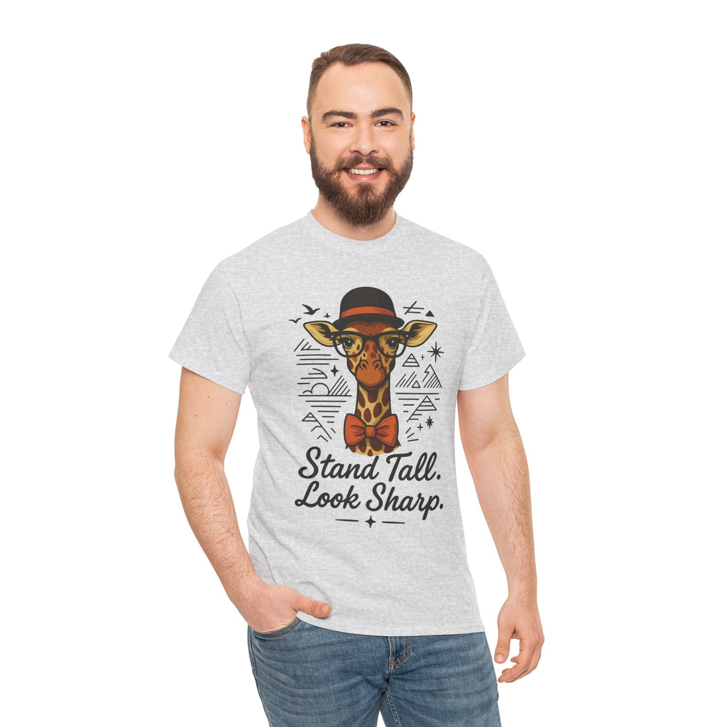 Hipster Giraffe T-Shirt with Hat and Glasses, Whimsical Giraffe Tee, Fun Gift, Cute Graphic Shirt, Unisex Heavy Cotton Tee