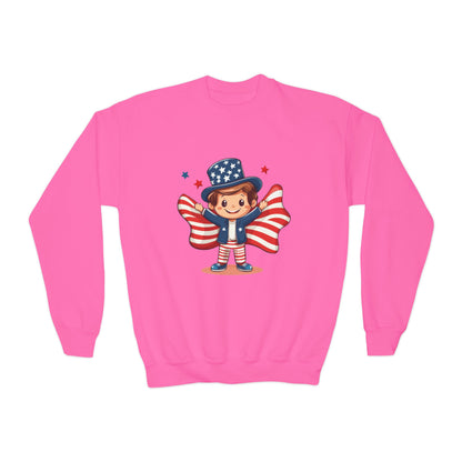 Patriotic Youth Crewneck Sweatshirt, Kids Flag Sweatshirt, July 4th Outfit, Independence Day Gear, Americana Sweatshirt, Holiday Clothing