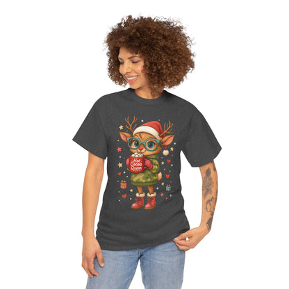 Hot Cocoa Queen Christmas T-Shirt, Cute Holiday Reindeer Tee for Women