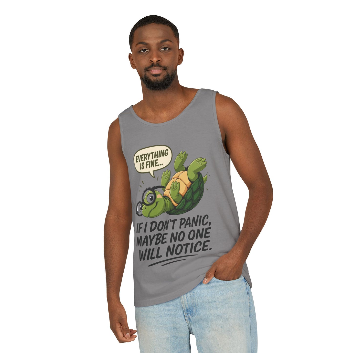 Mens Funny Turtle Graphic Tank Top, Summer Apparel, Gift for Animal Lovers, Beach Day Essentials, Mens Casual Wear, Relaxed Vibes