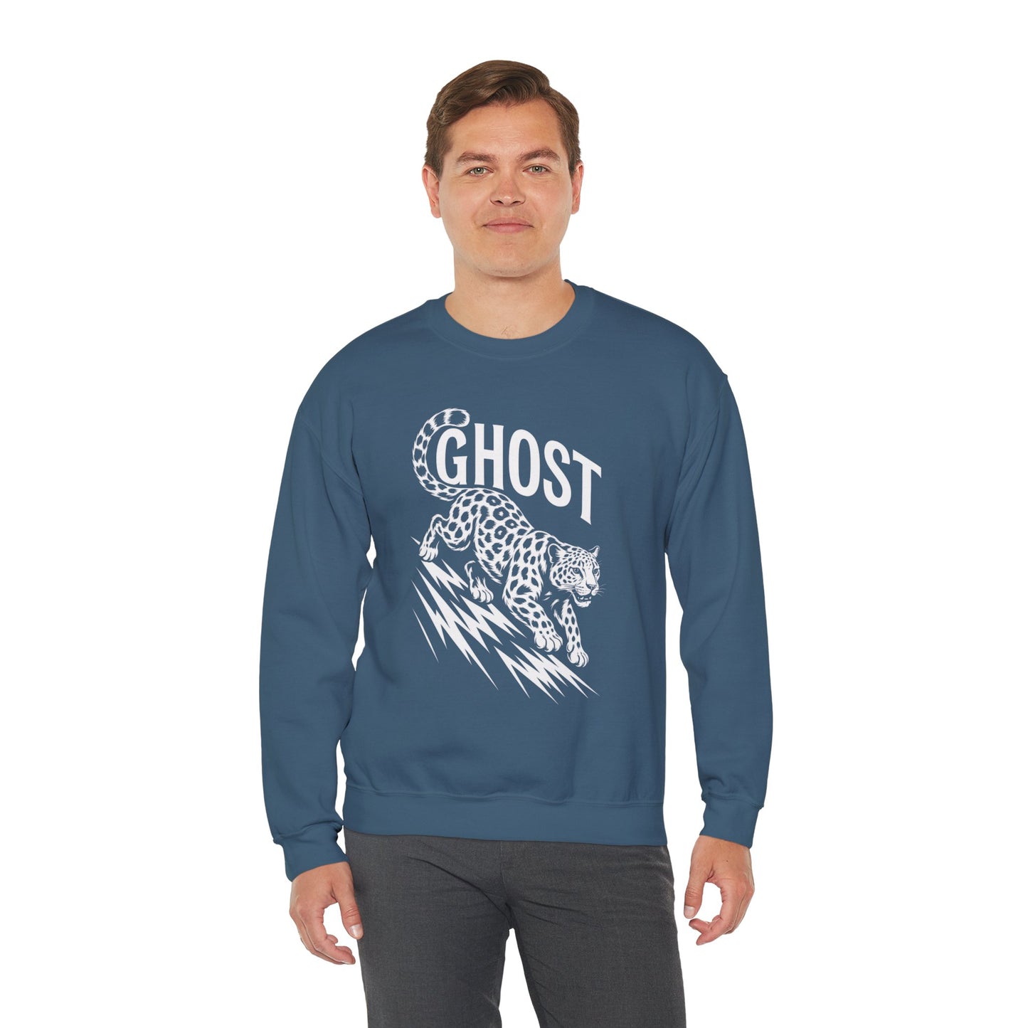 Ghost Leopard Crewneck Sweatshirt, Unisex Fashion, Cozy Casual Wear, Graphic Sweatshirt, Wild Animal Art, Gift for Animal Lovers