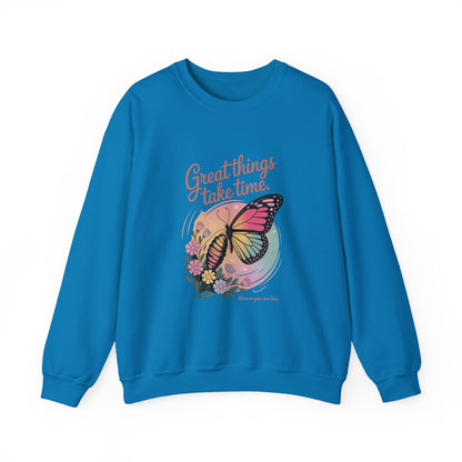 Inspirational Butterfly Sweatshirt - Great Things Take Time, Cozy Unisex Crewneck, Perfect Gift for Nature Lovers, Relaxed Style, [...]