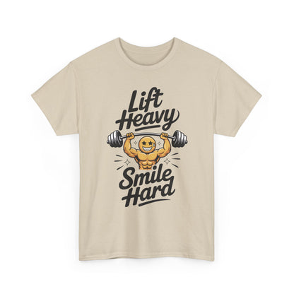 Mens Lift Heavy Smile Hard T-Shirt, Funny Gym Workout Graphic Tee, Mens Gym Tshirt