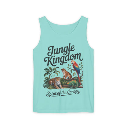 Jungle Kingdom Tank Top, Mens Garment-Dyed Sleeveless Shirt, Spirit of the Canopy Tee, Summer Outfit, Eco-Friendly Casual Wear