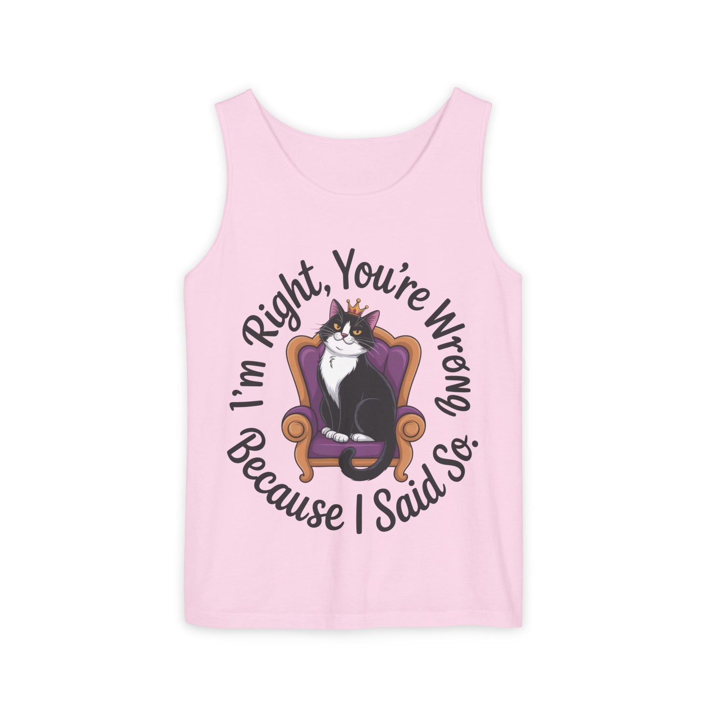 Funny Cat Queen Tank Top, Sassy Cat Graphic Tee for Women, Cat Mom Humor Tee Gift, Funny Graphic T-Shirt, I'm Right, You're Wrong Tee