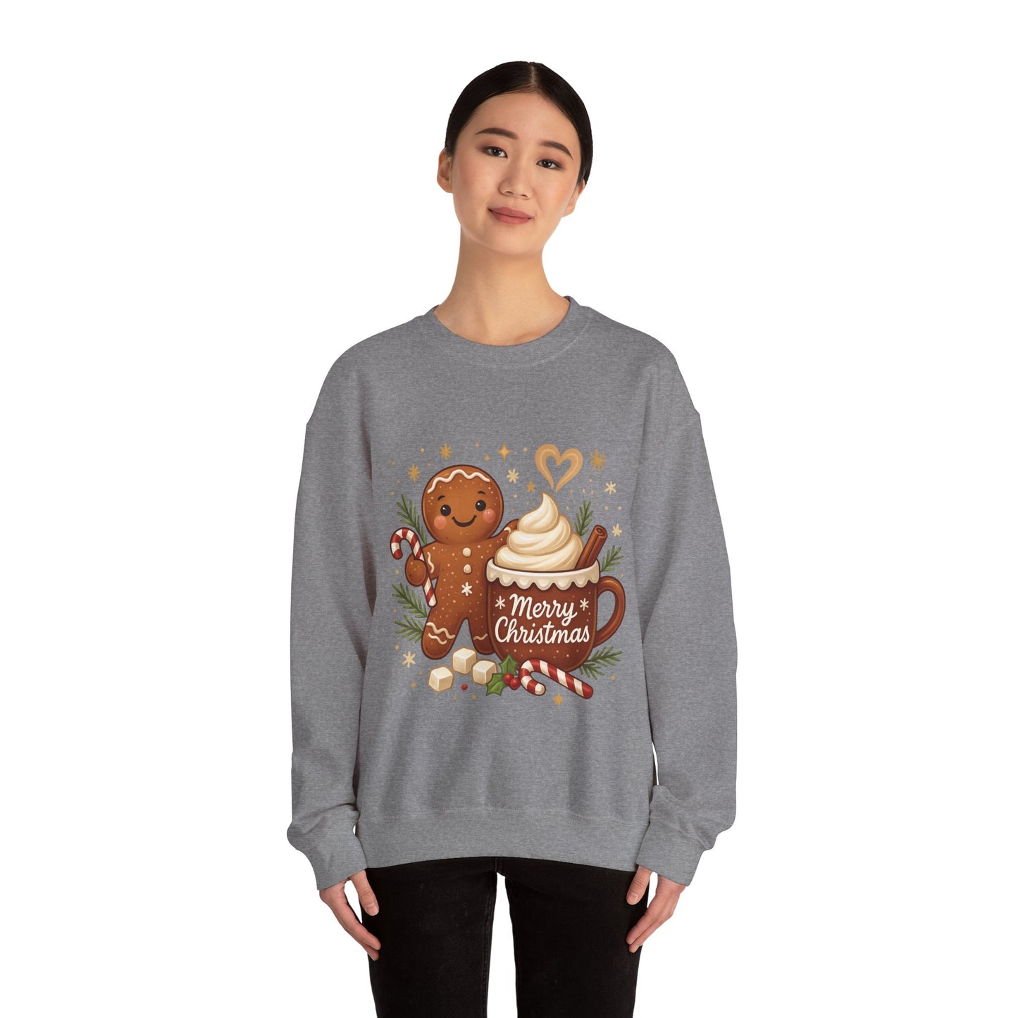 Women's Gingerbread - Hot Cocoa Christmas Sweatshirt,  Cozy Holiday Pullover, Women's Heavy Blend™ Crewneck Sweatshirt
