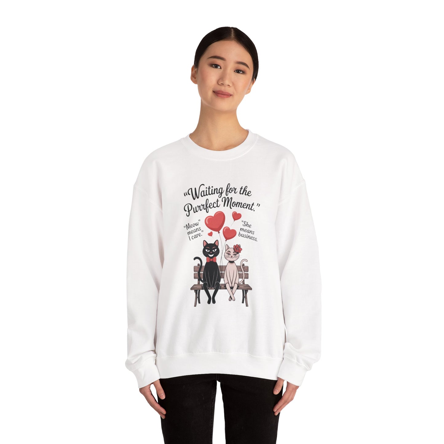 Cute Cat Lovers Womens Sweatshirt, Cozy Gift for Pet Owners, Perfect for Valentine's Day, Animal Lover Apparel, Relaxed Love Sweatshirt