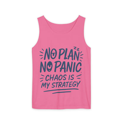 Funny Women's Tank, Chaos Strategy T-Shirt, No Plan No Panic Quote Shirt, Cute Tee for Women, Humorous Gift Idea, Casual Relaxed Fit Top