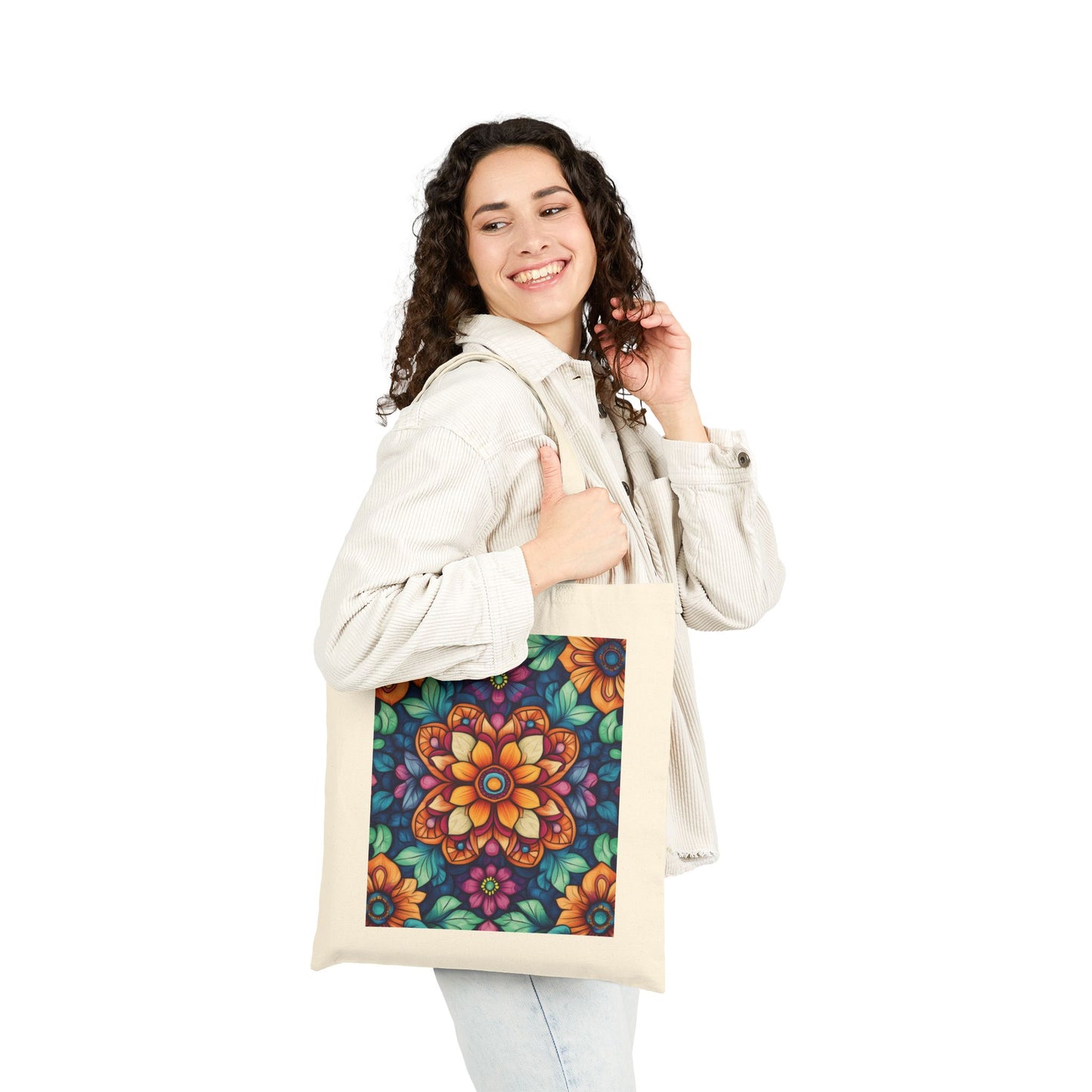 Vibrant Floral Cotton Canvas Tote Bag, Eco-Friendly Grocery Bag, Shopping Tote, Art Tote, Gift for Women