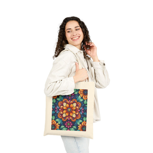Vibrant Floral Cotton Canvas Tote Bag, Eco-Friendly Grocery Bag, Shopping Tote, Art Tote, Gift for Women