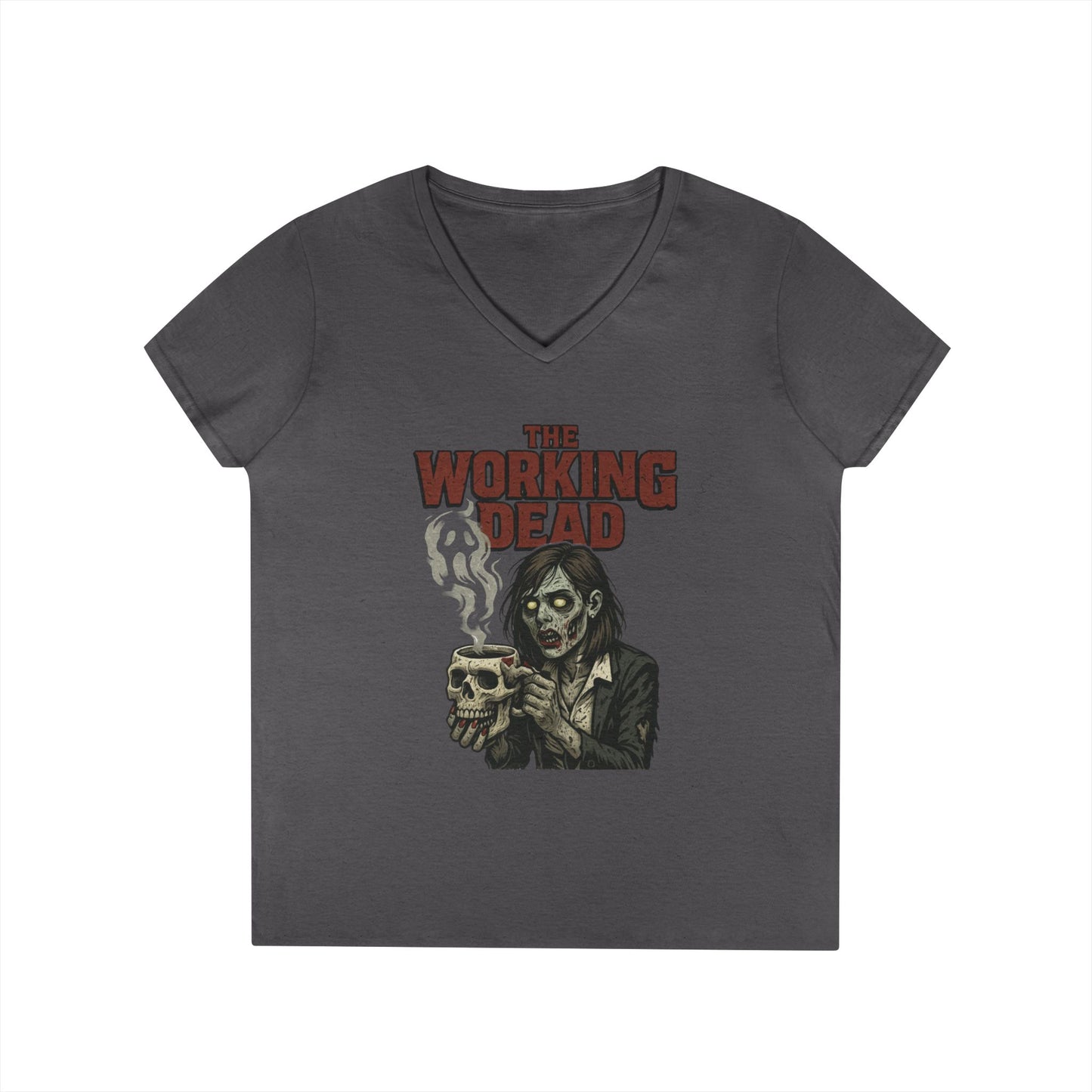 Ladies' V-Neck T-Shirt, The Working Dead Women's Zombie Funny Office T-Shirt, Meeting Humor Tee, Halloween Work Tee
