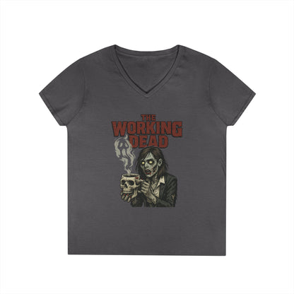 Ladies' V-Neck T-Shirt, The Working Dead Women's Zombie Funny Office T-Shirt, Meeting Humor Tee, Halloween Work Tee