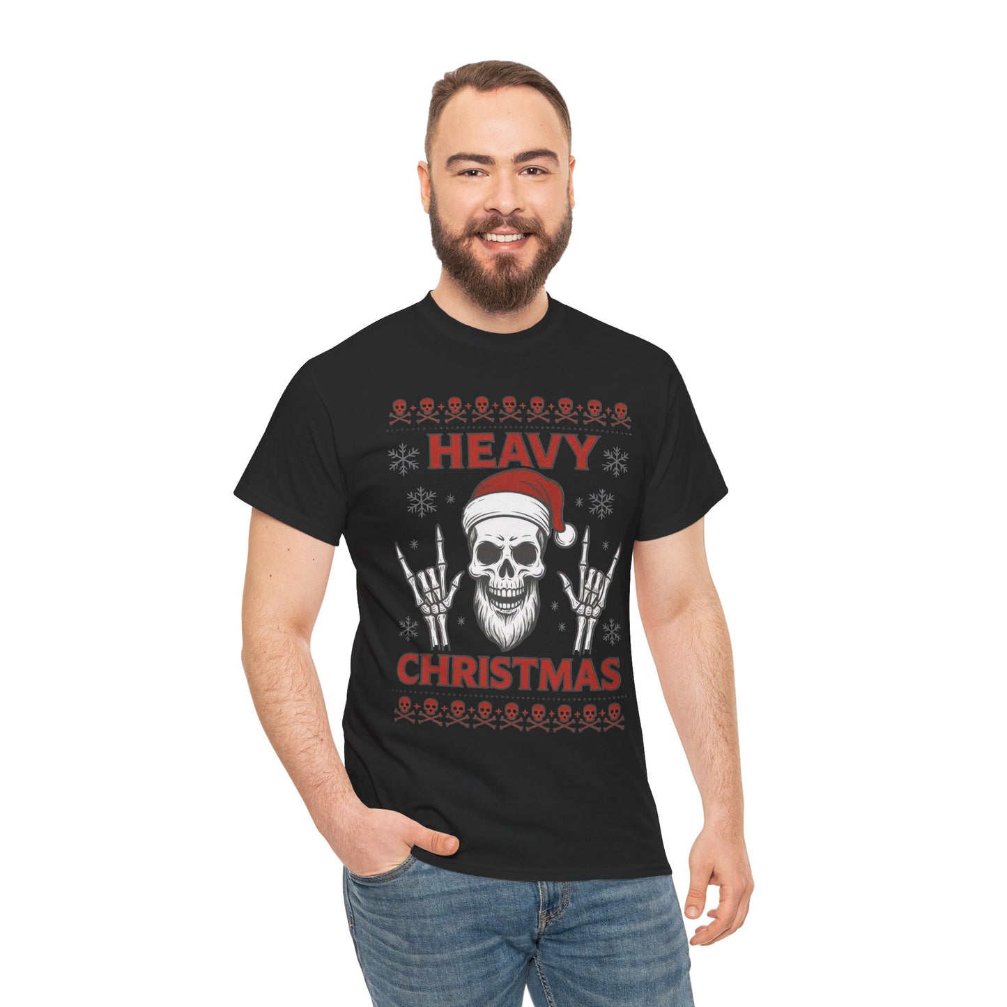 Heavy Christmas Sweatshirt, Metal Santa Skull Holiday Pullover for Men