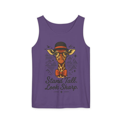Giraffe Inspirational Tank Top, Stand Tall Look Sharp Shirt, Unisex Summer Apparel, Cute Animal Gift, Zoo Lover's Fashion