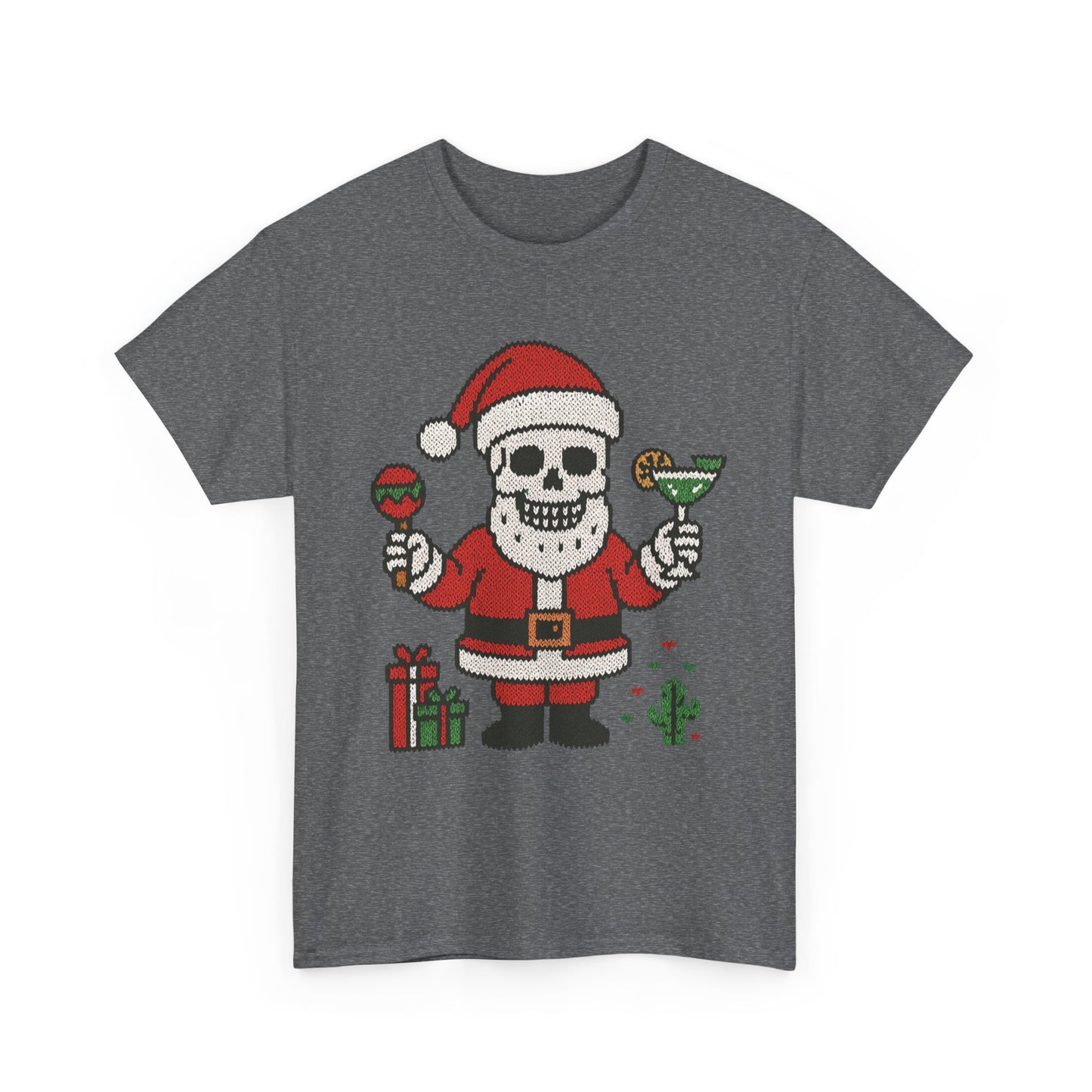 Funny Santa Skull Christmas Men's Shirt, Holiday Margarita Tee for Men