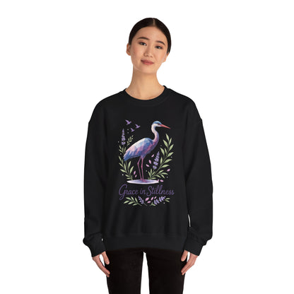 Polygonal Heron Graphic Sweatshirt, Women's Artistic Bird Crewneck, Nature-Inspired Minimalist Design, Geometric Crane, Bird Lovers Gift