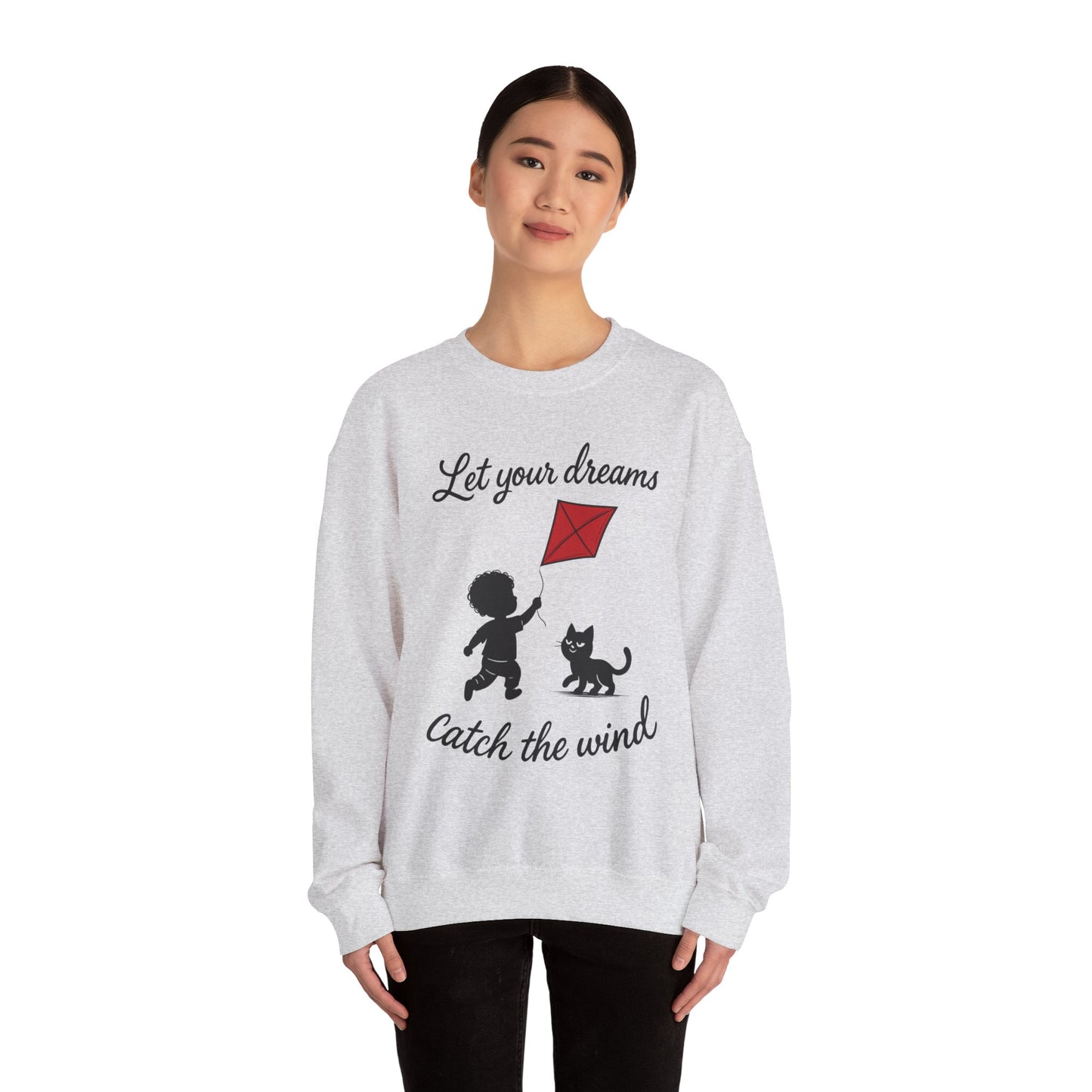 Dream Big Womens Crewneck Sweatshirt, Inspirational Gift, Cozy Lounge Wear, Cat Lover's Apparel, Kid's Motivation Sweatshirt