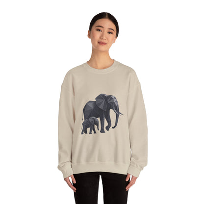 Geometric Elephant Sweatshirt, Cozy Unisex Crewneck, Animal Lover Gift, Nature Inspired Apparel, Eco-Friendly Fashion, Gift for Her
