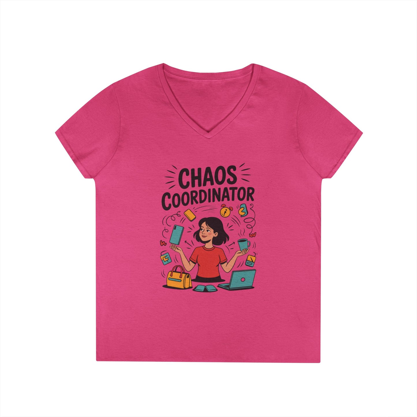 Chaos Coordinator Ladies' V-Neck T-Shirt, Funny Mom Shirt, Multitasking Mom Gift, Busy Mom Life Tee, Cute Mother's Day Gift for Mom