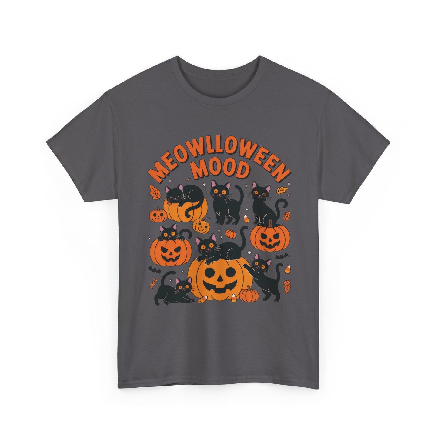Meowlloween Mood Cat Shirt for Women, Cute Black Cat and Pumpkin Halloween Tee, Cozy Fall Kawaii Spooky Graphic Top, Cat Lover Gift