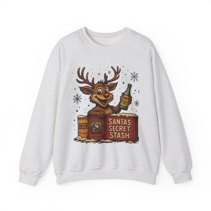 Mens Funny Christmas Sweatshirt, Santa's Secret Stash Reindeer Pullover, Men's Heavy Blend™ Crewneck Sweatshirt
