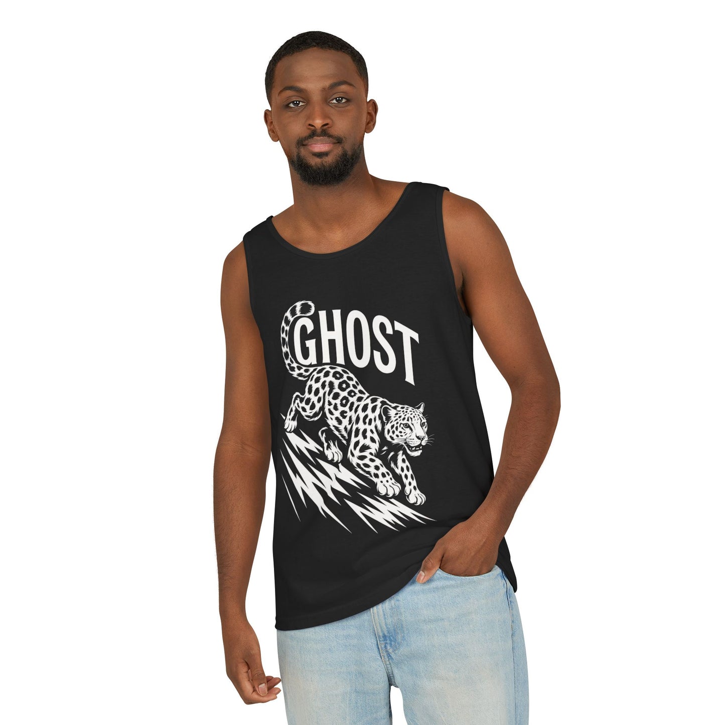 Ghost Leopard Mens Tank Top, Cool Graphic Shirt for Summer, Beach Days, Festivals, Gifts, Casual Wear