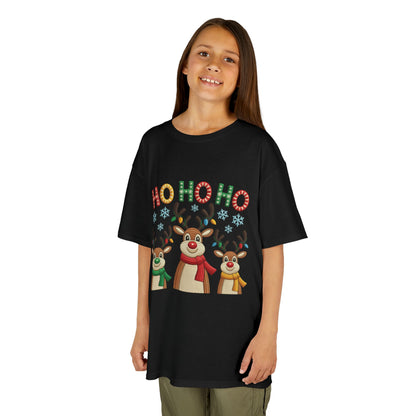 Ho Ho Ho Reindeer T-Shirt for Girl, Cute Christmas Kids Holiday Tee