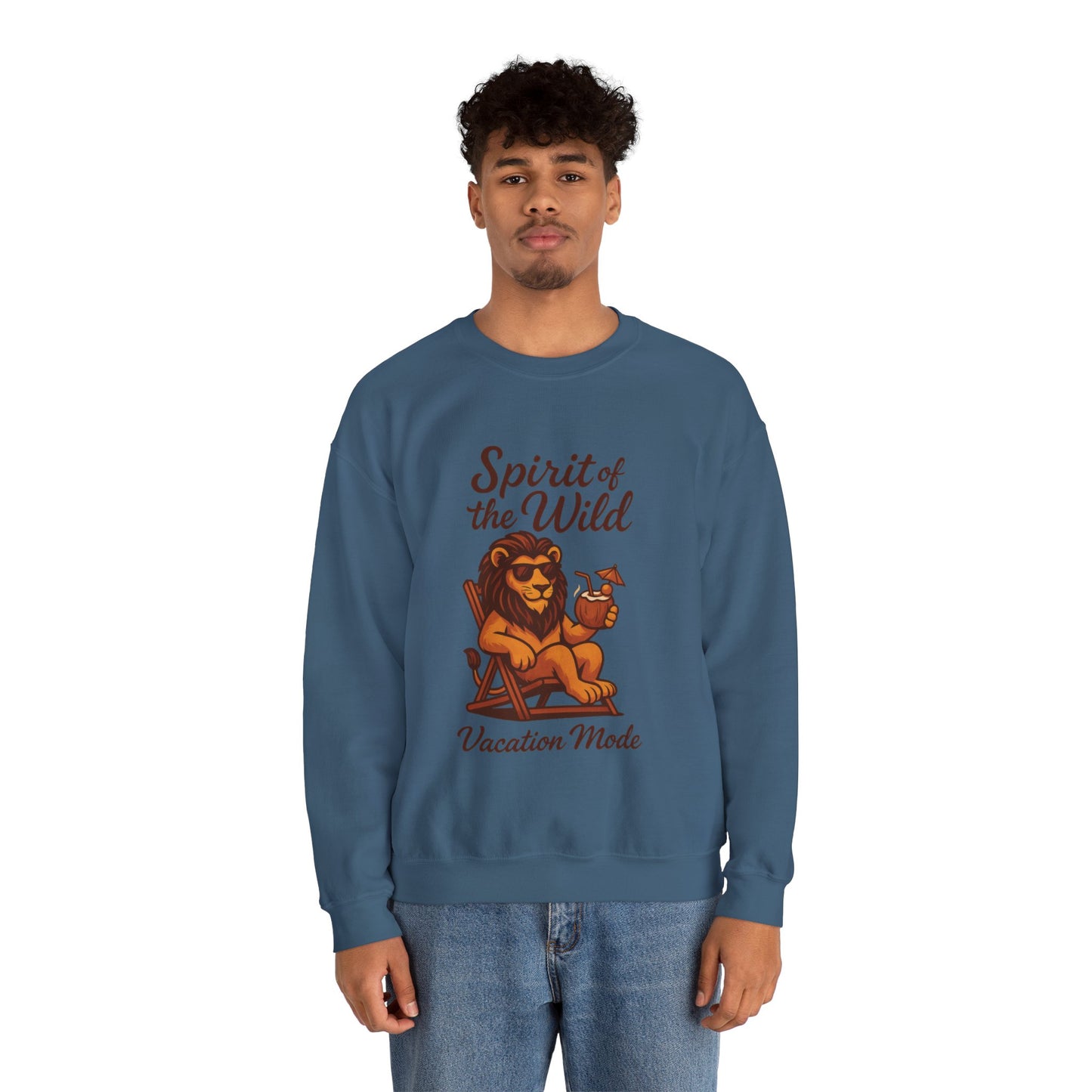Spirit of the Wild Lion Mens Sweatshirt - Vacation Mode Funny Relaxed Jungle King Pullover,  Fun Gift for Travelers